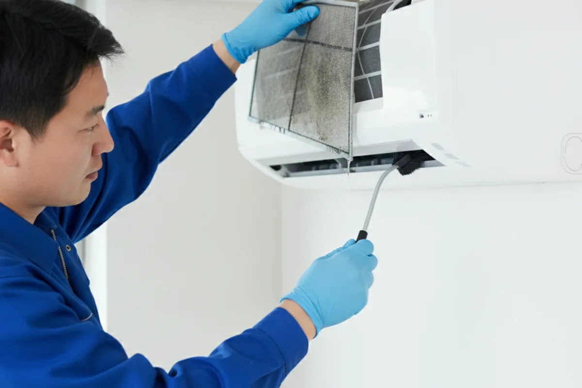 익산시 어양동 에어컨배관세척 긴급에어컨수리 작업 전 배관 상태 진단 (베란다)