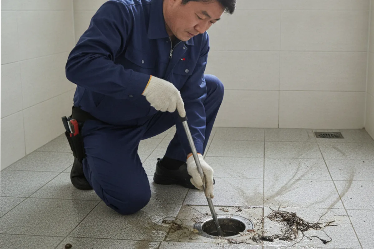 전주시 덕진동 배수구막힘 배수구막혔을때 전문 장비 투입 작업 중 (세탁기배수구청소)