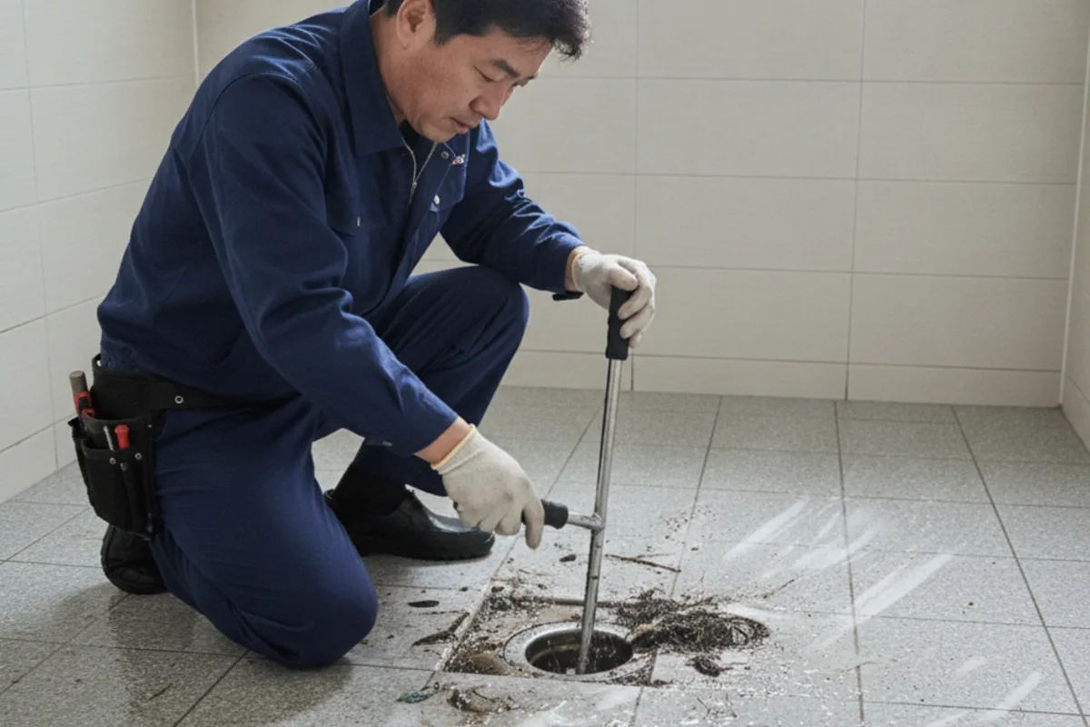 전주시 효자동 배수구막힘 화장실배수구청소 작업 완료 후 정상 배수 확인 (1시간)