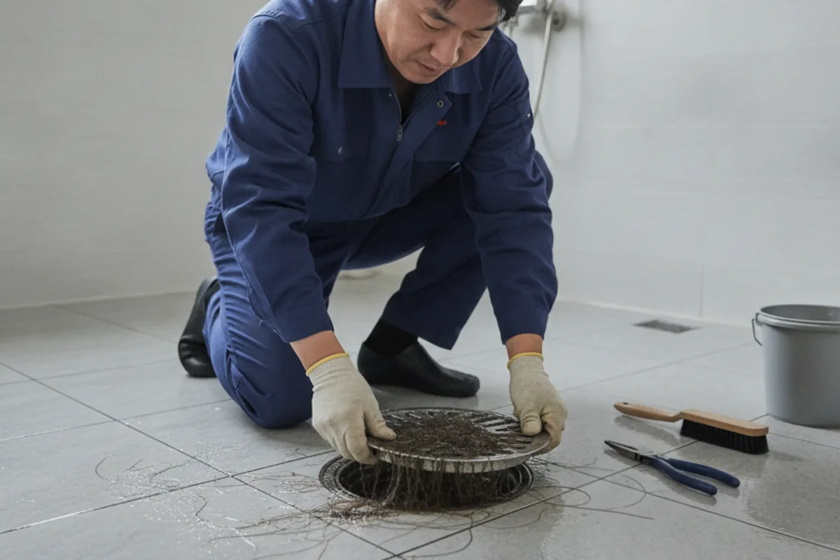 전주시 효자동 하수구막힘 하수구악취제거 작업 완료 후 정상 배수 확인 (15년)