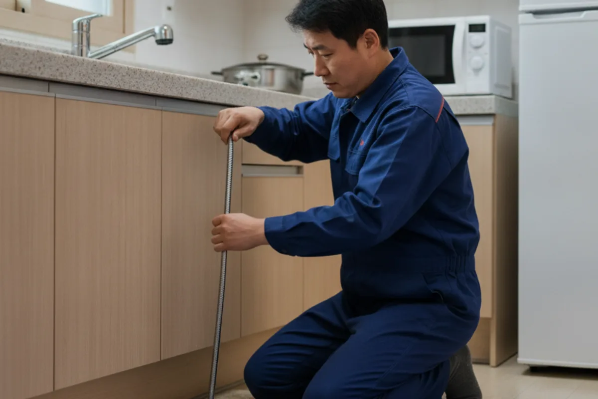 고창군 싱크대막힘 싱크대뚫음 작업 완료 후 정상 배수 확인 (30분)