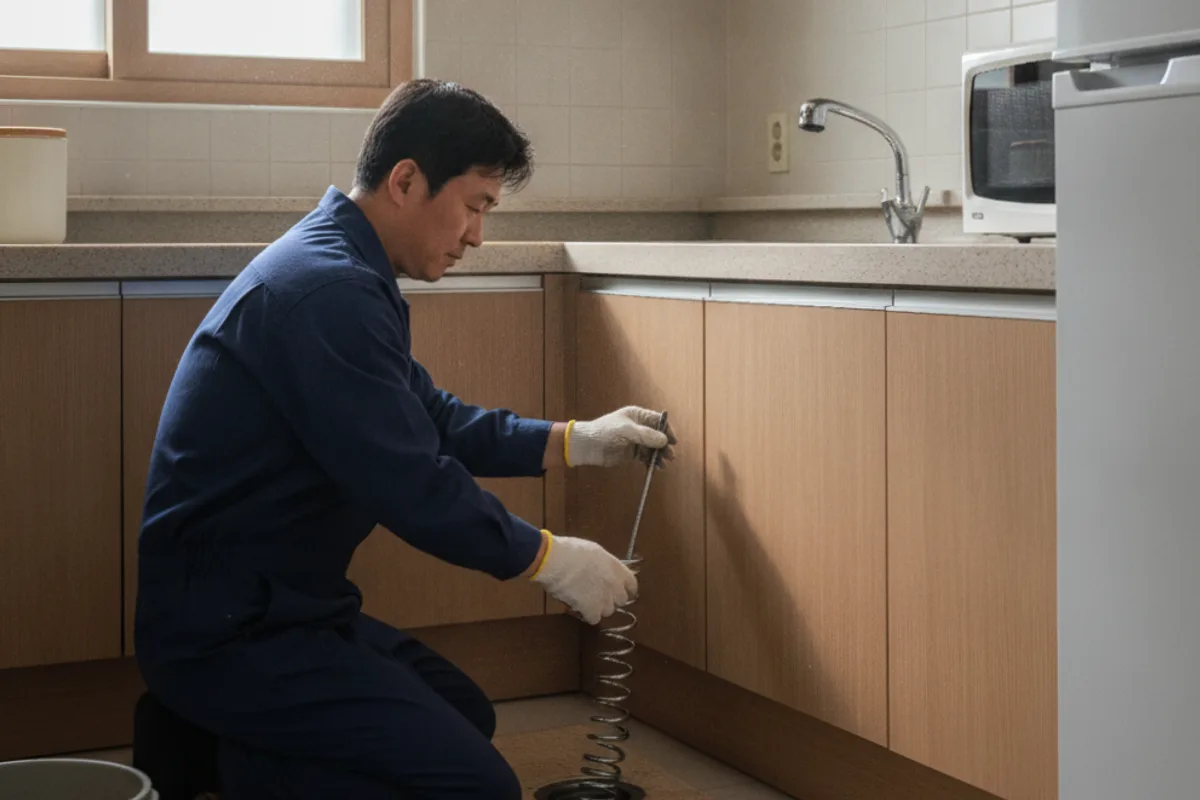 군산시 구암동 싱크대막힘 싱크대물안빠짐 작업 전 배관 상태 진단 (구암동싱크대뚫기)