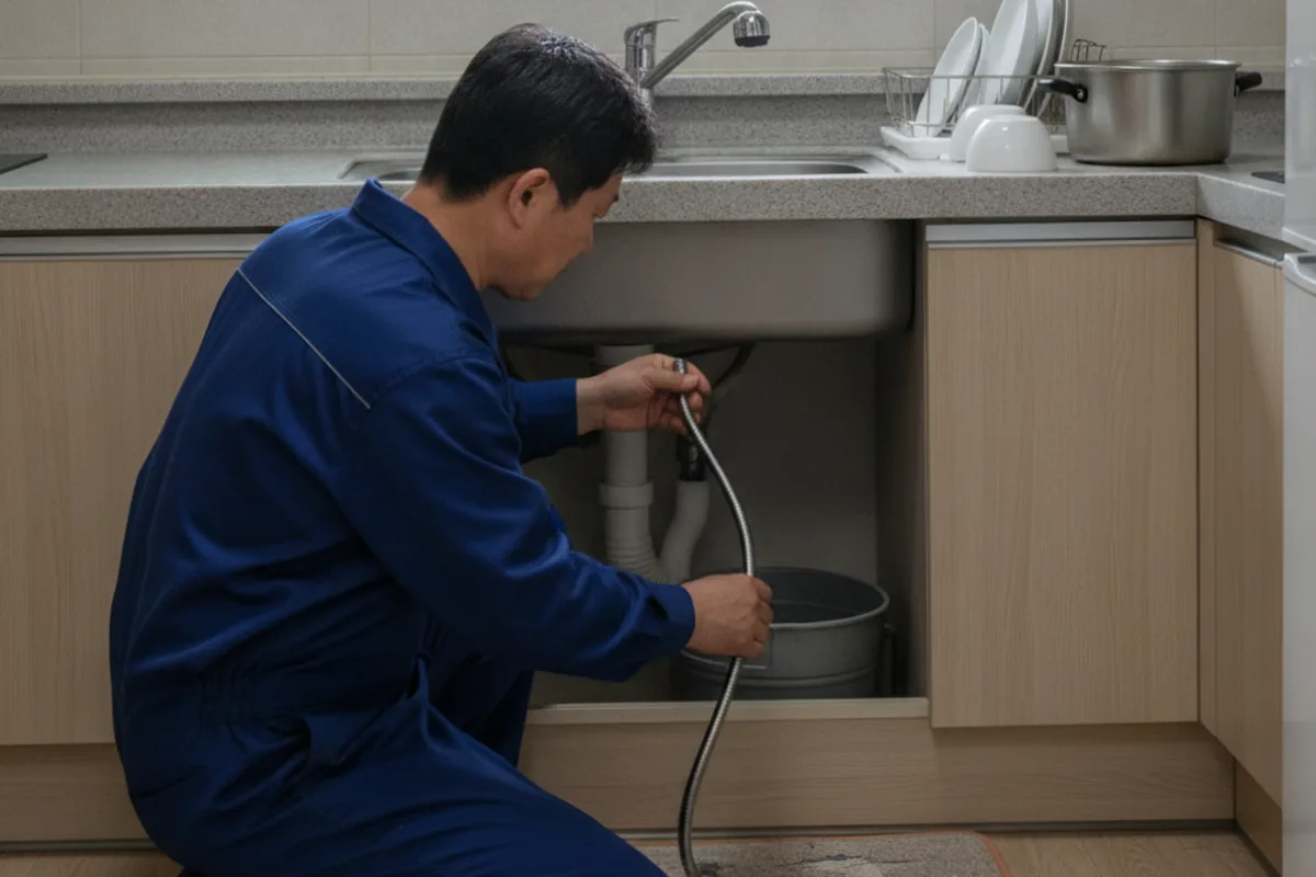 무주군 싱크대막힘 싱크대막혔을때 작업 완료 후 정상 배수 확인 (무주싱크대출장)