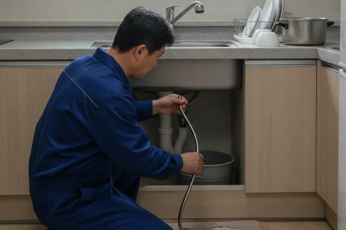 부안군 싱크대막힘 싱크대뚫음 작업 완료 후 정상 배수 확인 (부안싱크대출장)