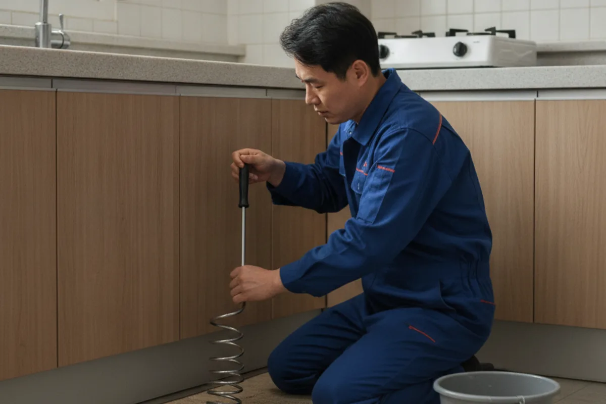 순창군 싱크대막힘 싱크대뚫는곳 작업 완료 후 정상 배수 확인 (기름때역류)