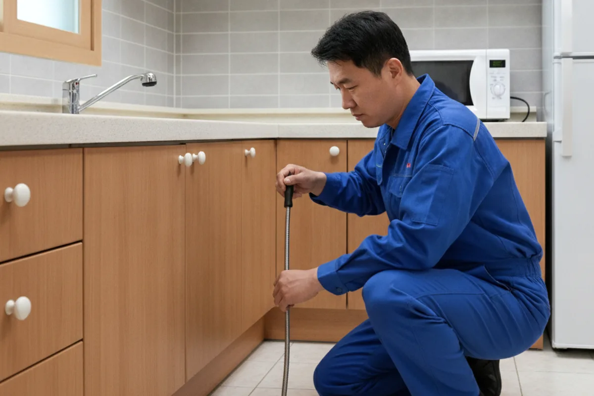 완주군 싱크대막힘 씽크대냄새 작업 완료 후 정상 배수 확인 (완주싱크대뚫기)