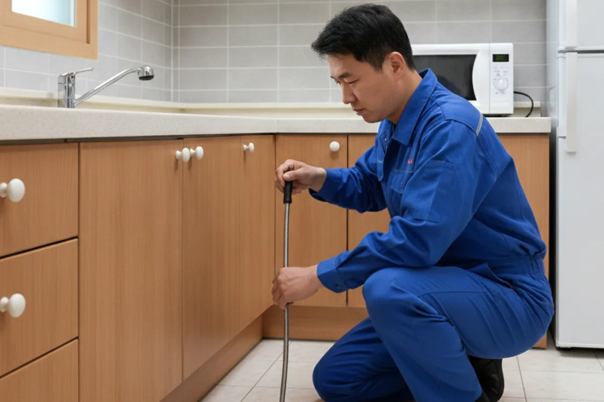 익산시 동산동 싱크대막힘 싱크대뚫는비용 작업 완료 후 정상 배수 확인 (동산동싱크대막힘)