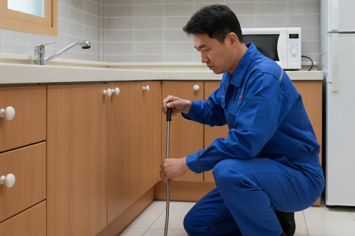 익산시 신동 싱크대막힘 싱크대물안빠짐 작업 완료 후 정상 배수 확인 (신동싱크대수리)