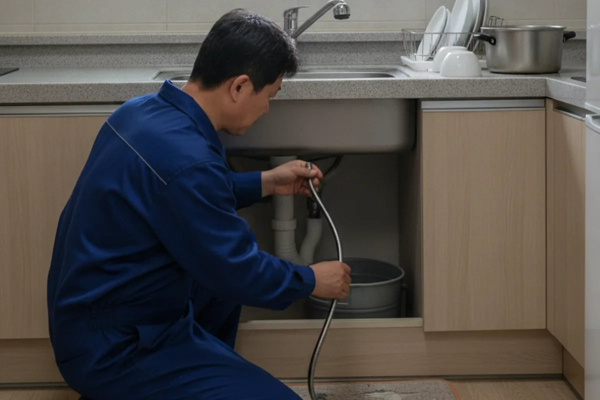 장수군 싱크대막힘 싱크대청소업체 전문 장비 투입 작업 중 (15년)
