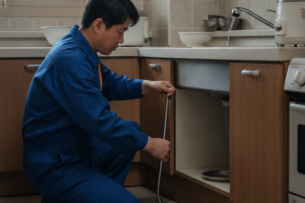 장수군 싱크대막힘 싱크대청소업체 작업 완료 후 정상 배수 확인 (15년)