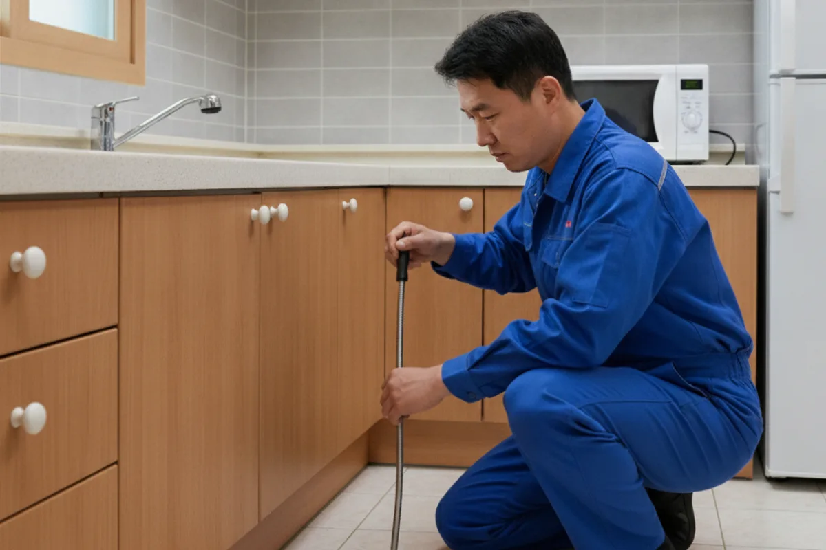 장수군 싱크대막힘 씽크대하부장냄새 작업 완료 후 정상 배수 확인 (30분)