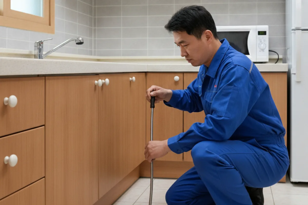 전주시 덕진동 싱크대막힘 씽크대냄새 작업 완료 후 정상 배수 확인 (덕진동싱크대역류)