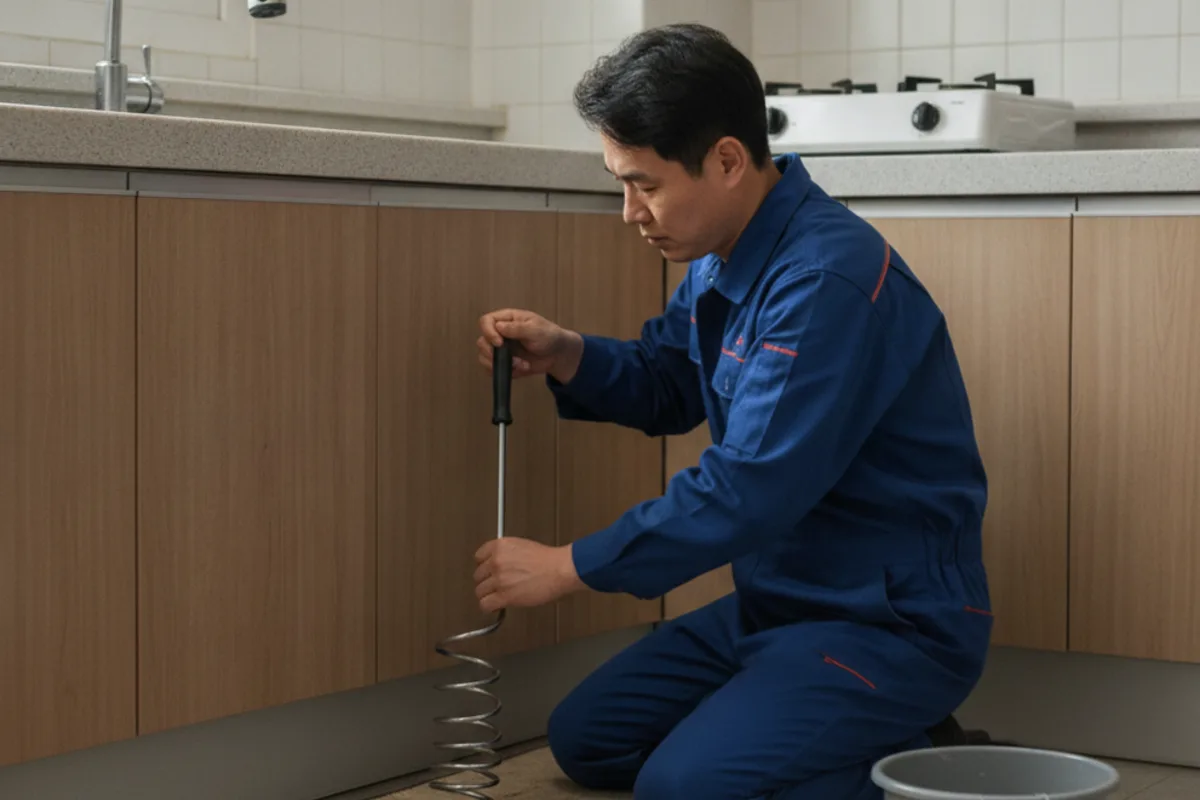 전주시 효자동 싱크대막힘 주방배수구막힘 작업 완료 후 정상 배수 확인 (30분)