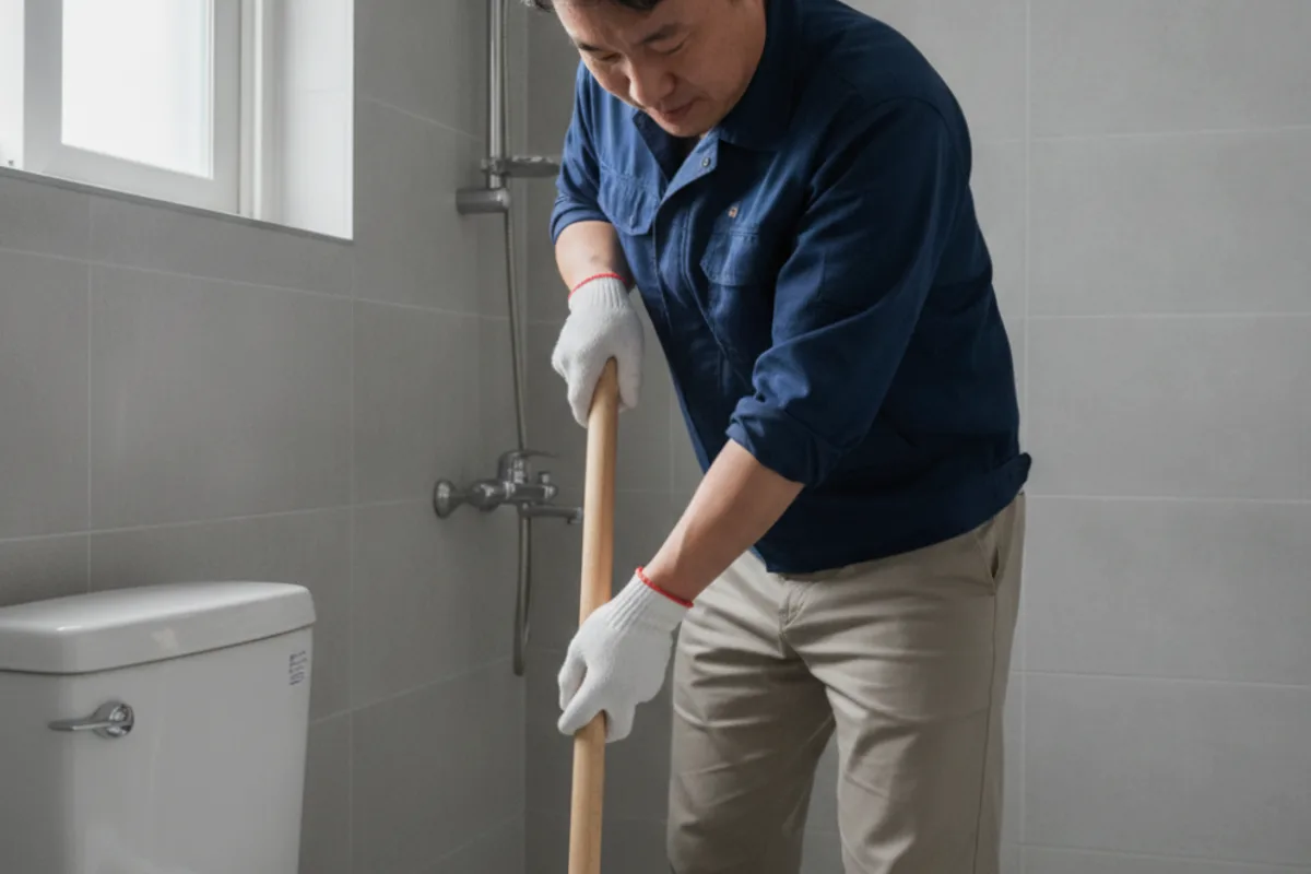 전주시 삼천동 변기막힘 작업 완료 후 정상 배수 확인 (삼천동변기막힘해결)